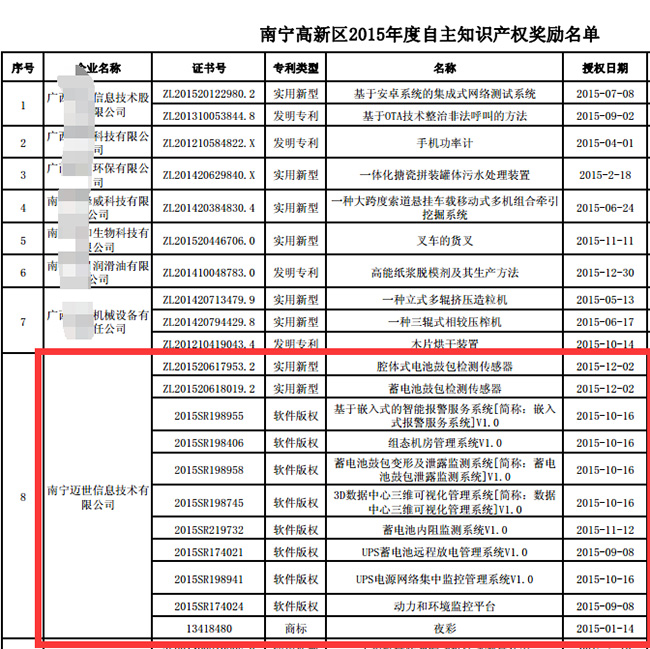 邁世獲南寧高新區(qū)自主知識產權獎勵